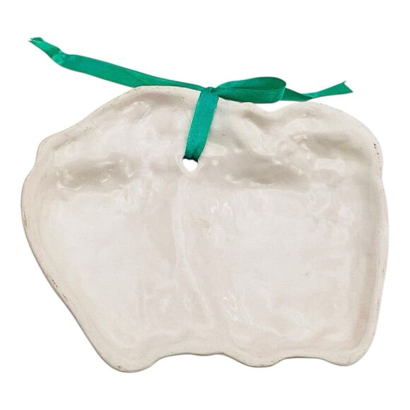 Apple Pair Wall Plaques Green Ribbon Hangers Vintage Ceramic  7in - Picture 5 of 7